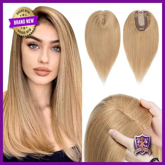 16 Inch Human Hair Topper Silk Base Clip In Hairpiece for Thinning Hair main image 6